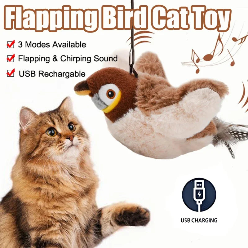 OHIPETS™ Interactive Flapping Bird Cat Toy – Rechargeable Touch-Activated Plush with Catnip