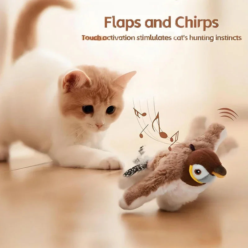 OHIPETS™ Interactive Flapping Bird Cat Toy – Rechargeable Touch-Activated Plush with Catnip